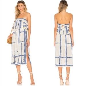 Free People | Dress Strapless Midi Embroidered Wild Romances White Blue | M euc